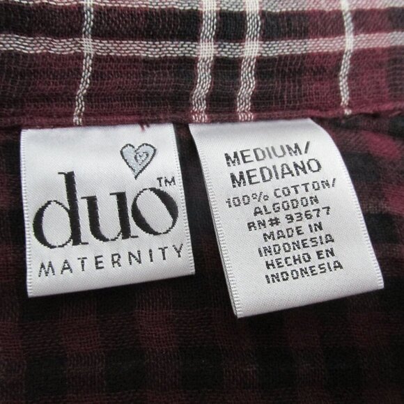 Duo Maternity Button‎ Front Shirt Womens Medium Purple Plaid  Long Sleeve Top - Picture 2 of 4
